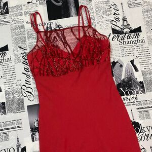 Morgan and Co by Linda Bernell Women's Red sequin mesh 90s vintage prom dress